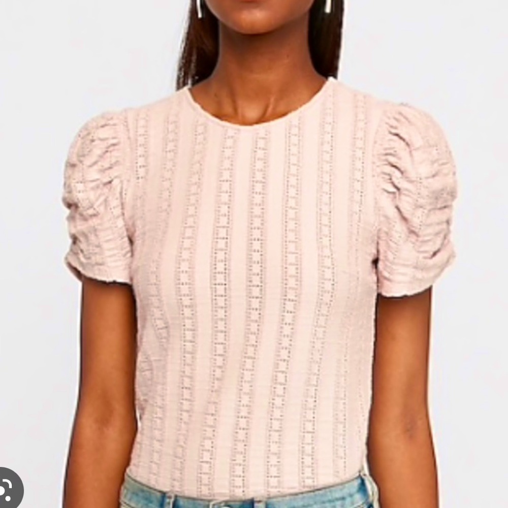 Express blush eyelet puff sleeve top